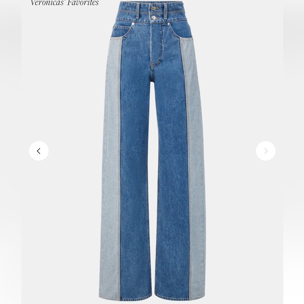 Veronica Beard Two-Tone Panel Wide-Leg Jeans - Light & Medium Blue